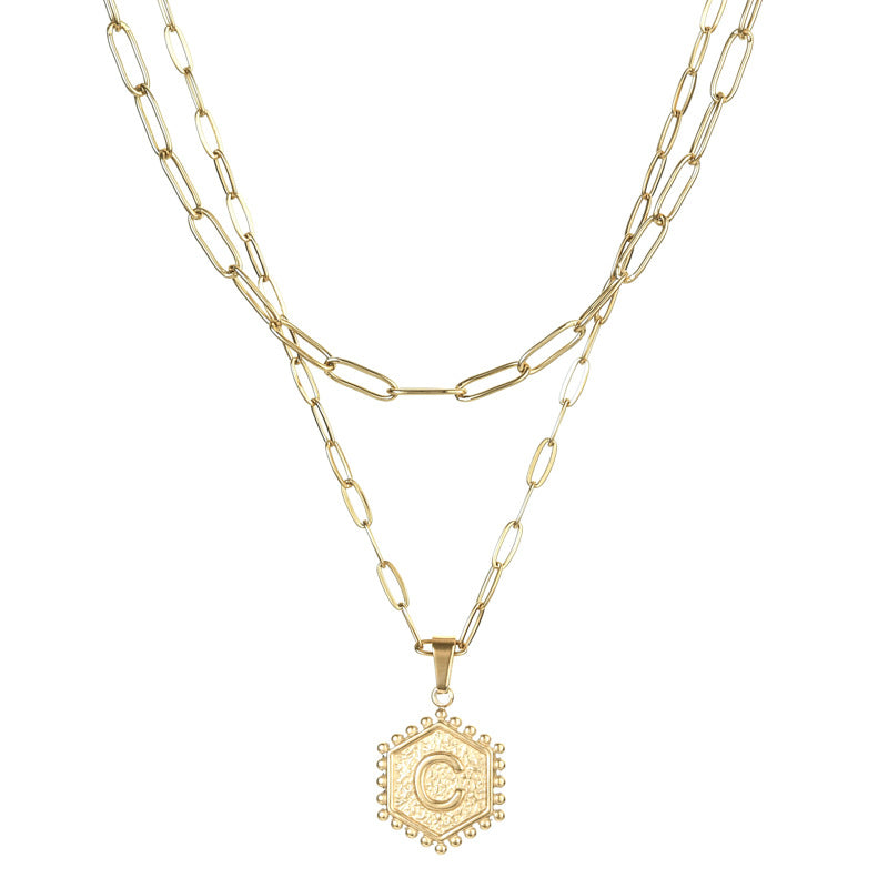 14K Gold Double-layer Initial Necklace