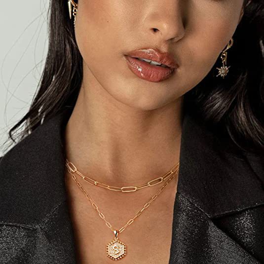 14K Gold Double-layer Initial Necklace