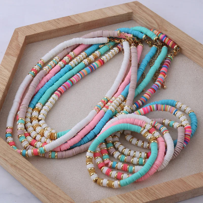 Multicolored Heishi Necklace + Bracelet