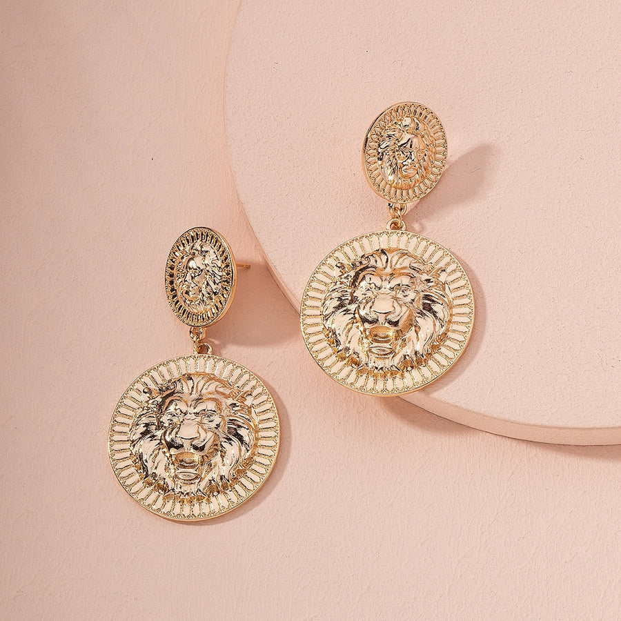 Lion Head Earrings & Necklace Set